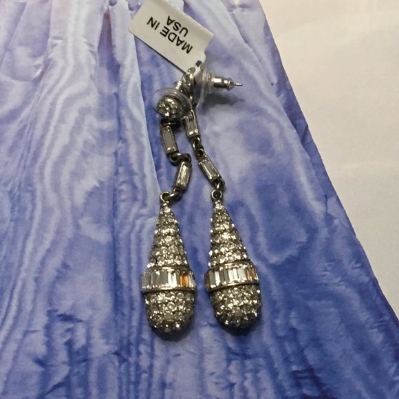 BEN AMUN JEWELRY Swarovski Crystal Drop Deco Earrings in Silver New - Picture 4 of 11